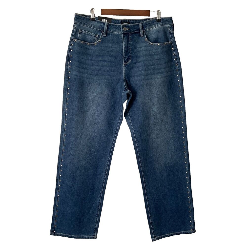 Express Embellished Jeans Women’s Straight Legged Medium Wash Studs SIZE 12
